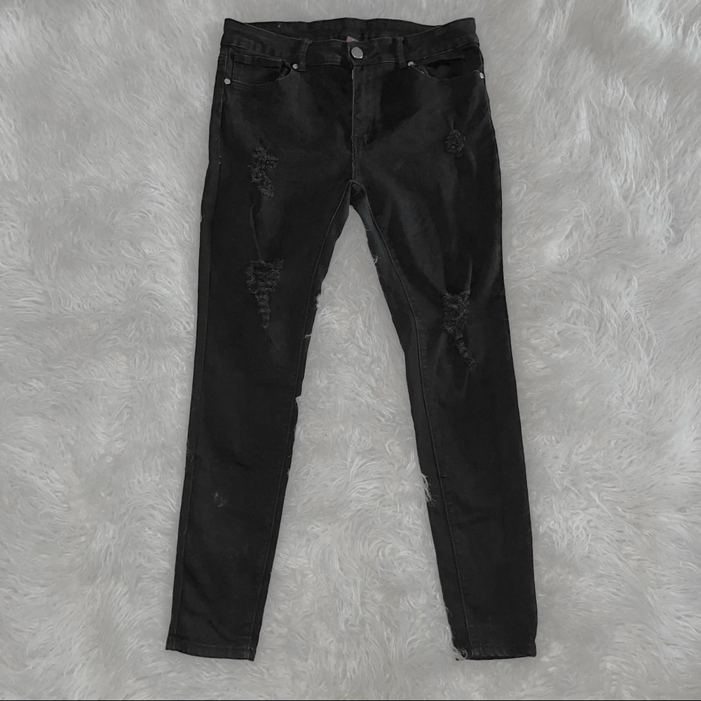 Black High Waisted Ripped Skinny Jeans